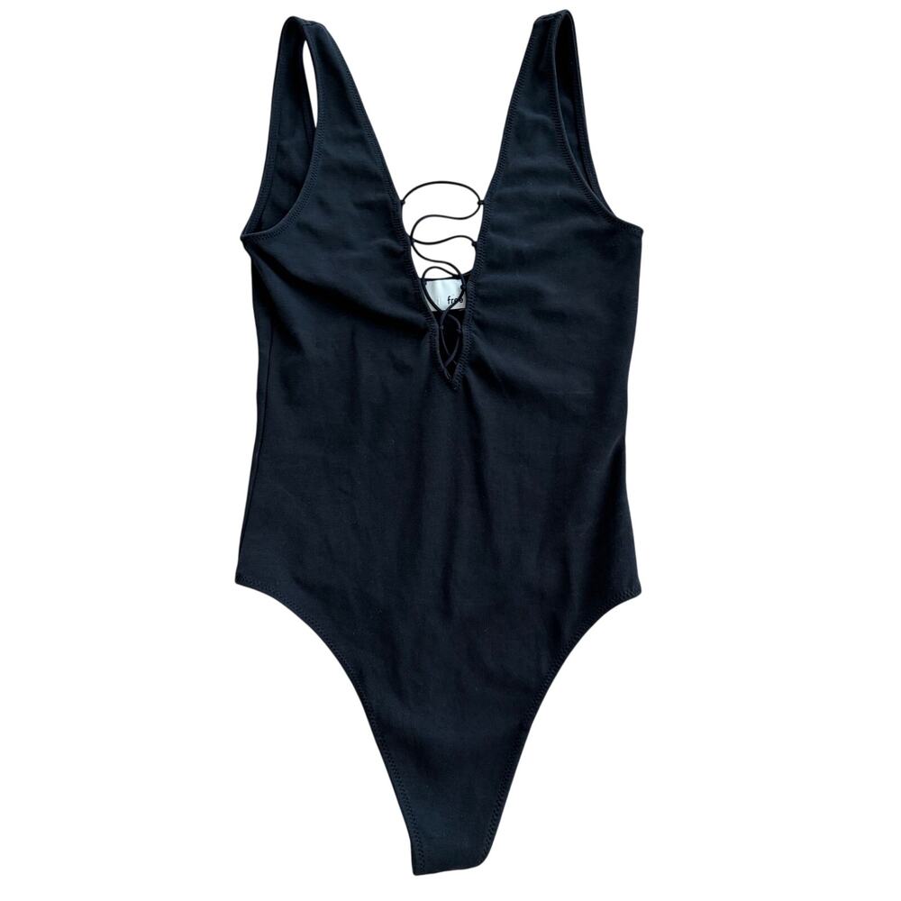 wilfred free black lace up plunging v-neck bodysuit thong black size XS